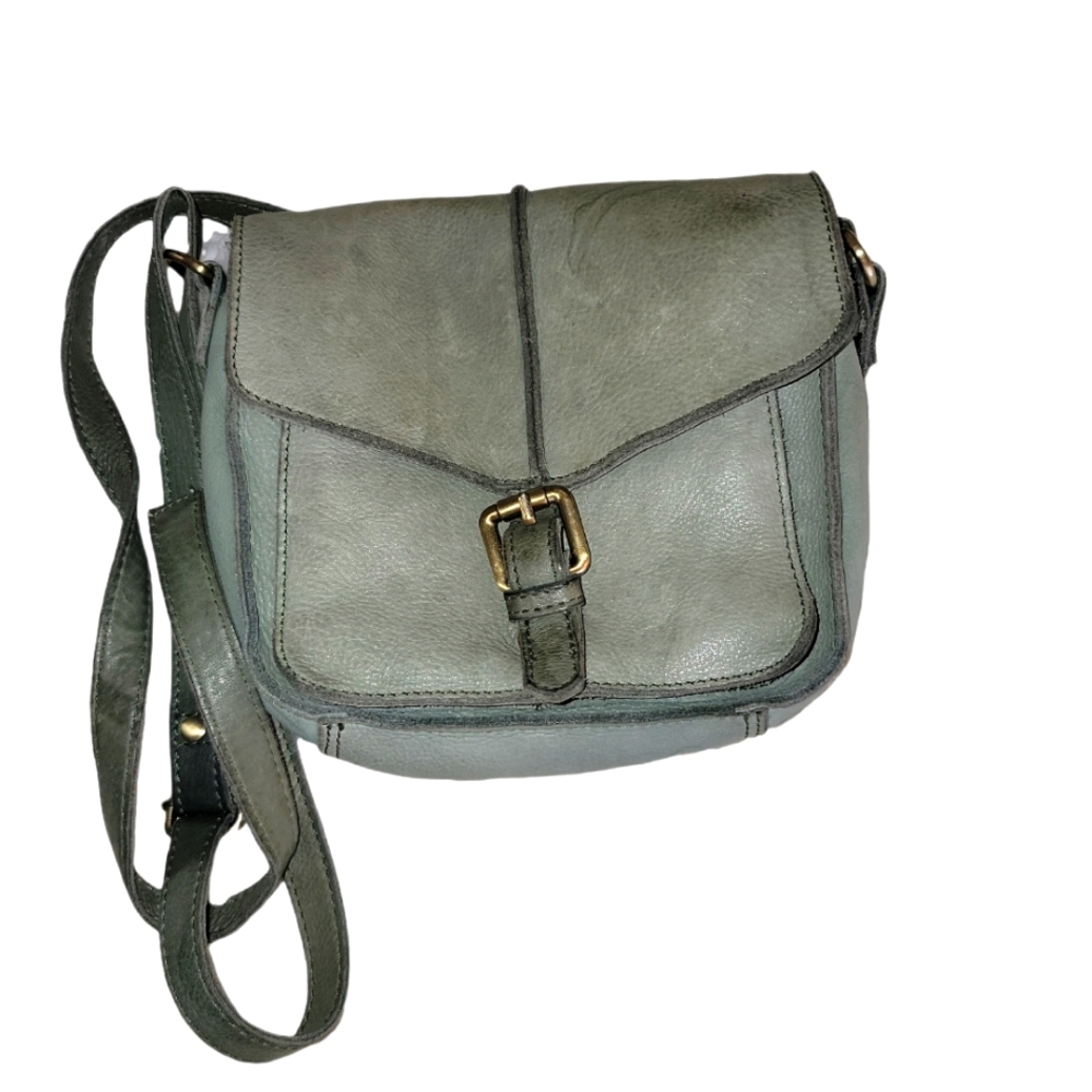 Anthropologie Cut and Paste Sage Green Leather Crossbody Handbag